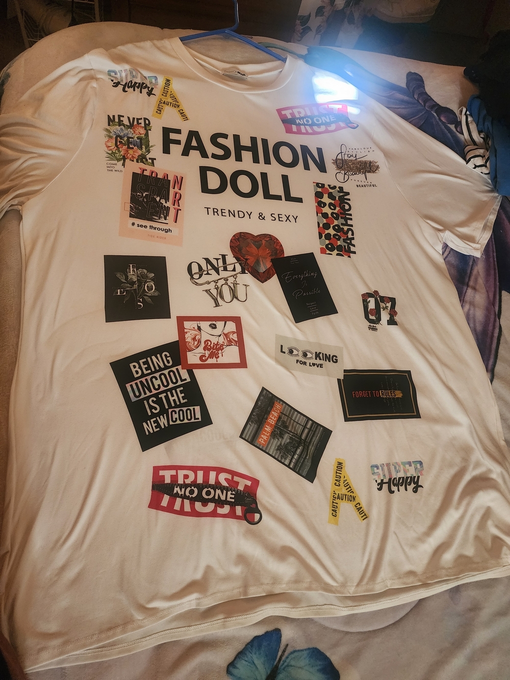 Fashion Doll Graphic Tee - White with Multicolor Prints